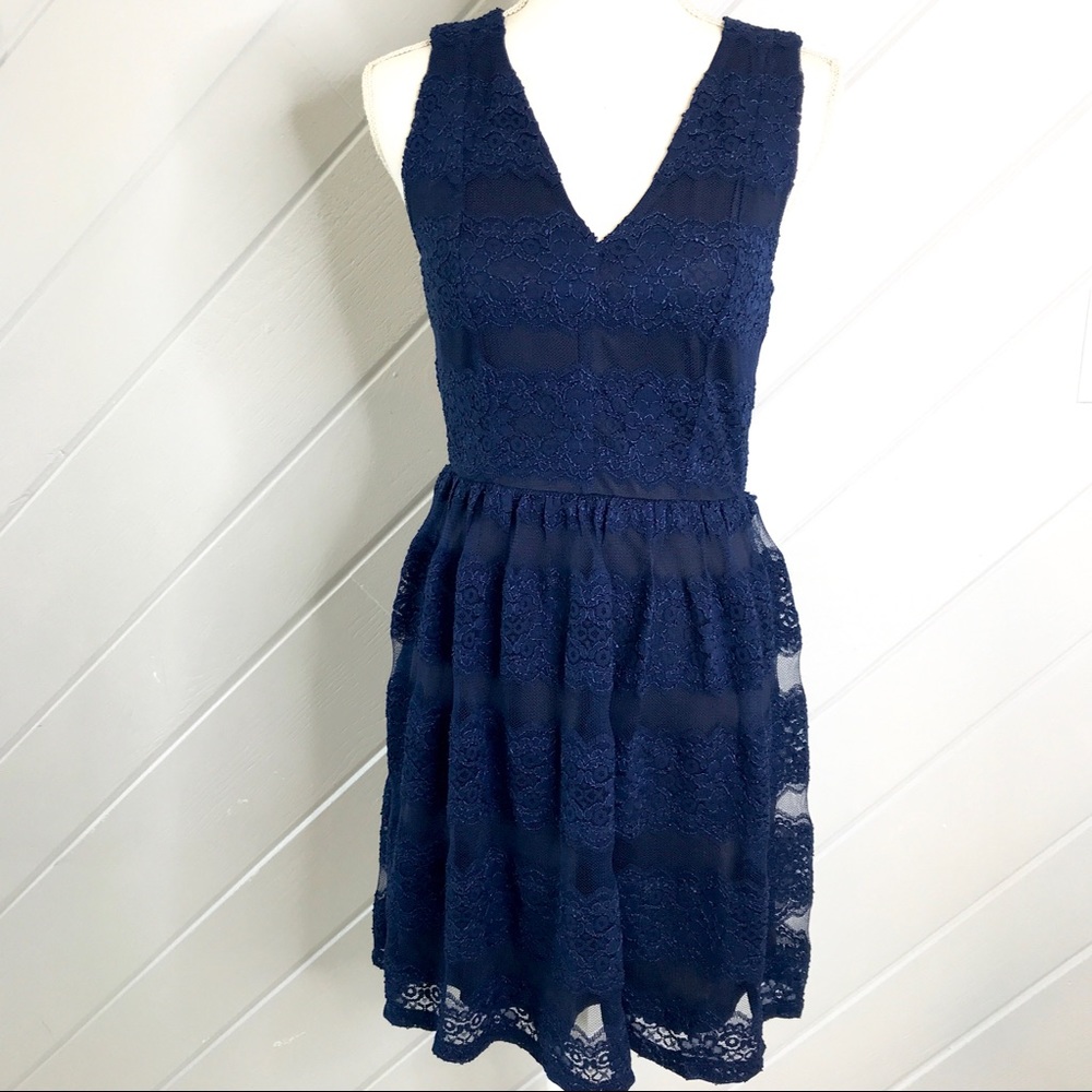 {Dina Be} Francesca’s Lace Fit Flare Dress Navy